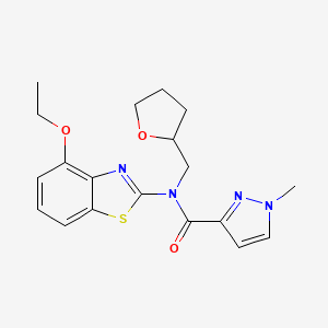 molecular formula C19H22N4O3S B2482886 N-(4-ethoxy-1,3-benzothiazol-2-yl)-1-methyl-N-[(oxolan-2-yl)methyl]-1H-pyrazole-3-carboxamide CAS No. 1209745-18-5