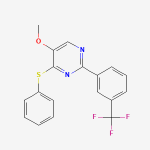 molecular formula C18H13F3N2OS B2482897 Methyl 4-(phenylsulfanyl)-2-[3-(trifluoromethyl)phenyl]-5-pyrimidinyl ether CAS No. 478030-30-7