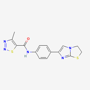 molecular formula C15H13N5OS2 B2482948 N-[4-(2,3-dihydroimidazo[2,1-b][1,3]thiazol-6-yl)phenyl]-4-methyl-1,2,3-thiadiazole-5-carboxamide CAS No. 701201-75-4
