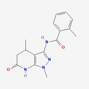 molecular formula C16H18N4O2 B2482960 N-(1,4-dimethyl-6-oxo-4,5,6,7-tetrahydro-1H-pyrazolo[3,4-b]pyridin-3-yl)-2-methylbenzamide CAS No. 1171173-25-3