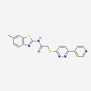 molecular formula C19H15N5OS2 B2482963 N-(6-methyl-1,3-benzothiazol-2-yl)-2-{[6-(pyridin-4-yl)pyridazin-3-yl]sulfanyl}acetamide CAS No. 872987-48-9