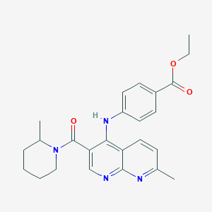 molecular formula C25H28N4O3 B2483087 Ethyl 4-{[7-methyl-3-(2-methylpiperidine-1-carbonyl)-1,8-naphthyridin-4-yl]amino}benzoate CAS No. 1251623-88-7