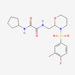 molecular formula C19H26FN3O5S B2483089 N-cyclopentyl-N'-{[3-(4-fluoro-3-methylbenzenesulfonyl)-1,3-oxazinan-2-yl]methyl}ethanediamide CAS No. 872724-66-8