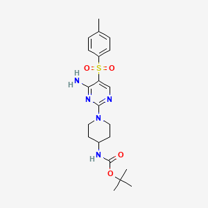 molecular formula C21H29N5O4S B2483122 Tert-butyl (1-(4-amino-5-tosylpyrimidin-2-yl)piperidin-4-yl)carbamate CAS No. 1115905-66-2