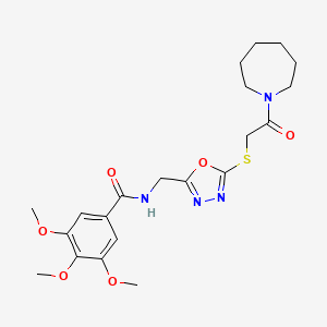 molecular formula C21H28N4O6S B2483128 N-((5-((2-(azepan-1-yl)-2-oxoethyl)thio)-1,3,4-oxadiazol-2-yl)methyl)-3,4,5-trimethoxybenzamide CAS No. 851783-94-3