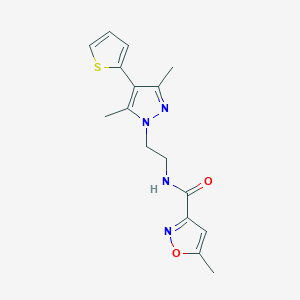 molecular formula C16H18N4O2S B2483136 N-(2-(3,5-dimethyl-4-(thiophen-2-yl)-1H-pyrazol-1-yl)ethyl)-5-methylisoxazole-3-carboxamide CAS No. 2034355-54-7