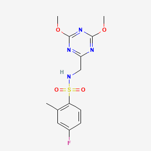 molecular formula C13H15FN4O4S B2483150 N-((4,6-dimethoxy-1,3,5-triazin-2-yl)methyl)-4-fluoro-2-methylbenzenesulfonamide CAS No. 2034540-02-6