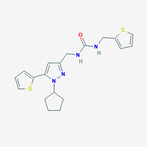 molecular formula C19H22N4OS2 B2483201 1-((1-cyclopentyl-5-(thiophen-2-yl)-1H-pyrazol-3-yl)methyl)-3-(thiophen-2-ylmethyl)urea CAS No. 1421475-81-1