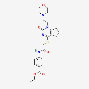 molecular formula C24H30N4O5S B2483211 ethyl 4-(2-((1-(2-morpholinoethyl)-2-oxo-2,5,6,7-tetrahydro-1H-cyclopenta[d]pyrimidin-4-yl)thio)acetamido)benzoate CAS No. 898444-55-8