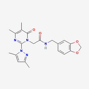 molecular formula C21H23N5O4 B2483226 N-[(2H-1,3-benzodioxol-5-yl)methyl]-2-[2-(3,5-dimethyl-1H-pyrazol-1-yl)-4,5-dimethyl-6-oxo-1,6-dihydropyrimidin-1-yl]acetamide CAS No. 1002218-56-5