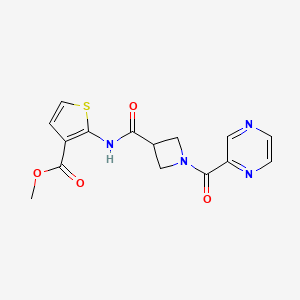 molecular formula C15H14N4O4S B2483288 methyl 2-[1-(pyrazine-2-carbonyl)azetidine-3-amido]thiophene-3-carboxylate CAS No. 1396874-91-1