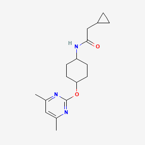 molecular formula C17H25N3O2 B2483293 2-cyclopropyl-N-((1r,4r)-4-((4,6-dimethylpyrimidin-2-yl)oxy)cyclohexyl)acetamide CAS No. 2034447-14-6