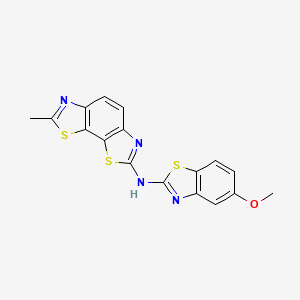 molecular formula C17H12N4OS3 B2483303 N-(5-methoxy-1,3-benzothiazol-2-yl)-11-methyl-3,12-dithia-5,10-diazatricyclo[7.3.0.0^{2,6}]dodeca-1(9),2(6),4,7,10-pentaen-4-amine CAS No. 890940-85-9