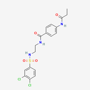 molecular formula C18H19Cl2N3O4S B2483308 N-(2-(3,4-dichlorophenylsulfonamido)ethyl)-4-propionamidobenzamide CAS No. 1091478-95-3