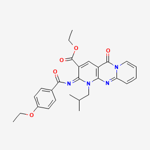 molecular formula C27H28N4O5 B2483366 ethyl 6-(4-ethoxybenzoyl)imino-7-(2-methylpropyl)-2-oxo-1,7,9-triazatricyclo[8.4.0.03,8]tetradeca-3(8),4,9,11,13-pentaene-5-carboxylate CAS No. 534577-25-8