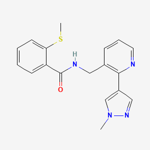 molecular formula C18H18N4OS B2483367 N-((2-(1-methyl-1H-pyrazol-4-yl)pyridin-3-yl)methyl)-2-(methylthio)benzamide CAS No. 2034291-02-4