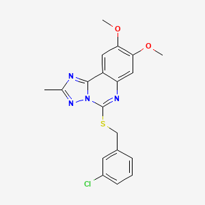 molecular formula C19H17ClN4O2S B2483482 5-{[(3-Chlorophenyl)methyl]sulfanyl}-8,9-dimethoxy-2-methyl-[1,2,4]triazolo[1,5-C]quinazoline CAS No. 901755-66-6