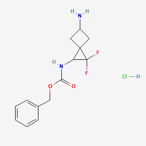 molecular formula C14H17ClF2N2O2 B2483491 benzylN-{5-amino-2,2-difluorospiro[2.3]hexan-1-yl}carbamatehydrochloride,Mixtureofdiastereomers CAS No. 2445794-81-8