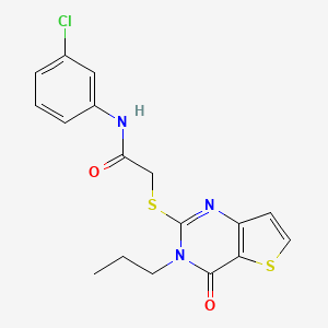 molecular formula C17H16ClN3O2S2 B2483524 N-(3-chlorophenyl)-2-({4-oxo-3-propyl-3H,4H-thieno[3,2-d]pyrimidin-2-yl}sulfanyl)acetamide CAS No. 1252906-56-1