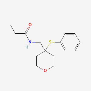 molecular formula C15H21NO2S B2483541 N-{[4-(phenylsulfanyl)oxan-4-yl]methyl}propanamide CAS No. 1797535-46-6