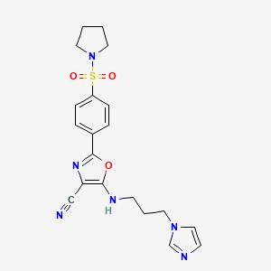 B2483550 5-{[3-(1H-imidazol-1-yl)propyl]amino}-2-[4-(pyrrolidin-1-ylsulfonyl)phenyl]-1,3-oxazole-4-carbonitrile CAS No. 940998-40-3