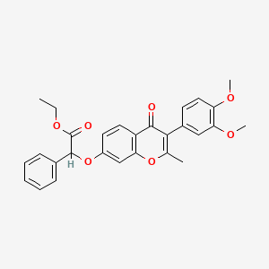 molecular formula C28H26O7 B2483566 ethyl 2-{[3-(3,4-dimethoxyphenyl)-2-methyl-4-oxo-4H-chromen-7-yl]oxy}-2-phenylacetate CAS No. 610763-09-2