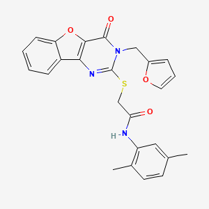 molecular formula C25H21N3O4S B2483587 N-(2,5-dimethylphenyl)-2-({5-[(furan-2-yl)methyl]-6-oxo-8-oxa-3,5-diazatricyclo[7.4.0.0^{2,7}]trideca-1(9),2(7),3,10,12-pentaen-4-yl}sulfanyl)acetamide CAS No. 902937-98-8