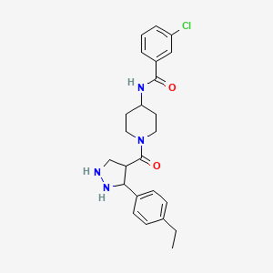 molecular formula C24H25ClN4O2 B2483601 3-chloro-N-[1-[3-(4-ethylphenyl)pyrazolidine-4-carbonyl]piperidin-4-yl]benzamide CAS No. 1251602-46-6