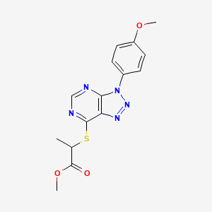 molecular formula C15H15N5O3S B2483607 methyl 2-((3-(4-methoxyphenyl)-3H-[1,2,3]triazolo[4,5-d]pyrimidin-7-yl)thio)propanoate CAS No. 863500-94-1