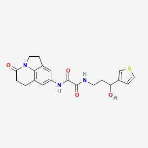 molecular formula C20H21N3O4S B2483611 N'-[3-hydroxy-3-(thiophen-3-yl)propyl]-N-{11-oxo-1-azatricyclo[6.3.1.0^{4,12}]dodeca-4,6,8(12)-trien-6-yl}ethanediamide CAS No. 2034299-87-9