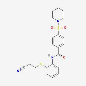 molecular formula C21H23N3O3S2 B2483650 N-{2-[(2-CYANOETHYL)SULFANYL]PHENYL}-4-(PIPERIDINE-1-SULFONYL)BENZAMIDE CAS No. 397280-46-5