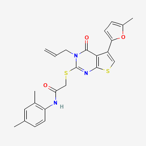 molecular formula C24H23N3O3S2 B2483685 N-(2,4-dimethylphenyl)-2-{[5-(5-methylfuran-2-yl)-4-oxo-3-(prop-2-en-1-yl)-3H,4H-thieno[2,3-d]pyrimidin-2-yl]sulfanyl}acetamide CAS No. 379235-91-3