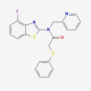 molecular formula C21H16FN3OS2 B2483723 N-(4-fluoro-1,3-benzothiazol-2-yl)-2-(phenylsulfanyl)-N-[(pyridin-2-yl)methyl]acetamide CAS No. 898350-76-0