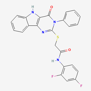 molecular formula C24H16F2N4O2S B2483724 N-(2,4-difluorophenyl)-2-({4-oxo-3-phenyl-3H,4H,5H-pyrimido[5,4-b]indol-2-yl}sulfanyl)acetamide CAS No. 536703-71-6