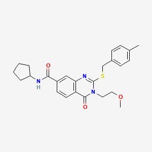 molecular formula C25H29N3O3S B2483748 N-cyclopentyl-3-(2-methoxyethyl)-2-{[(4-methylphenyl)methyl]sulfanyl}-4-oxo-3,4-dihydroquinazoline-7-carboxamide CAS No. 946324-62-5
