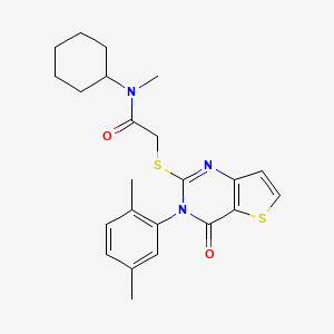 molecular formula C23H27N3O2S2 B2483781 N-cyclohexyl-2-{[3-(2,5-dimethylphenyl)-4-oxo-3,4-dihydrothieno[3,2-d]pyrimidin-2-yl]sulfanyl}-N-methylacetamide CAS No. 1291835-24-9