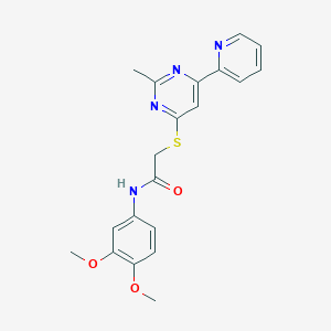 molecular formula C20H20N4O3S B2483786 N-(3,4-dimethoxyphenyl)-2-((2-methyl-6-(pyridin-2-yl)pyrimidin-4-yl)thio)acetamide CAS No. 1251616-35-9