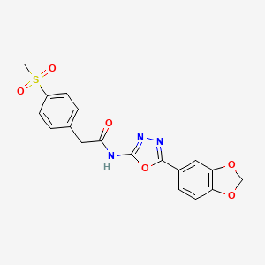 molecular formula C18H15N3O6S B2483805 N-[5-(2H-1,3-benzodioxol-5-yl)-1,3,4-oxadiazol-2-yl]-2-(4-methanesulfonylphenyl)acetamide CAS No. 922090-67-3