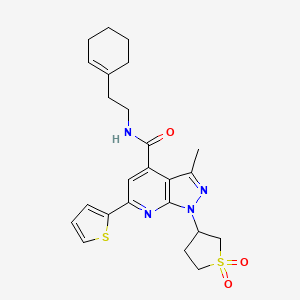 molecular formula C24H28N4O3S2 B2483810 N-(2-(cyclohex-1-en-1-yl)ethyl)-1-(1,1-dioxidotetrahydrothiophen-3-yl)-3-methyl-6-(thiophen-2-yl)-1H-pyrazolo[3,4-b]pyridine-4-carboxamide CAS No. 1021119-57-2