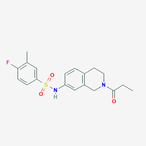 molecular formula C19H21FN2O3S B2483874 4-fluoro-3-methyl-N-(2-propanoyl-1,2,3,4-tetrahydroisoquinolin-7-yl)benzene-1-sulfonamide CAS No. 955675-49-7