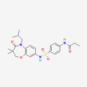 molecular formula C24H31N3O5S B2483891 N-(4-(N-(5-isobutyl-3,3-dimethyl-4-oxo-2,3,4,5-tetrahydrobenzo[b][1,4]oxazepin-8-yl)sulfamoyl)phenyl)propionamide CAS No. 921998-32-5