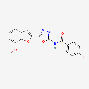 molecular formula C19H14FN3O4 B2483913 N-[5-(7-ethoxy-1-benzofuran-2-yl)-1,3,4-oxadiazol-2-yl]-4-fluorobenzamide CAS No. 922097-77-6