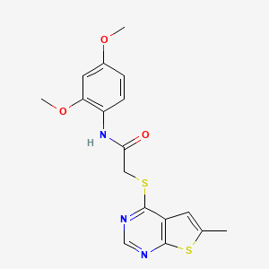 molecular formula C17H17N3O3S2 B2483950 N-(2,4-DIMETHOXYPHENYL)-2-({6-METHYLTHIENO[2,3-D]PYRIMIDIN-4-YL}SULFANYL)ACETAMIDE CAS No. 876902-14-6