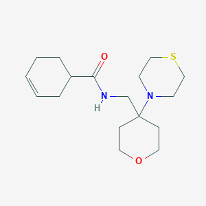 molecular formula C17H28N2O2S B2483965 N-{[4-(thiomorpholin-4-yl)oxan-4-yl]methyl}cyclohex-3-ene-1-carboxamide CAS No. 2415461-72-0
