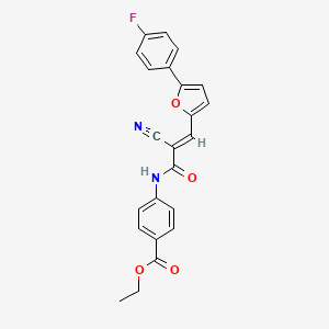 molecular formula C23H17FN2O4 B2483971 ethyl 4-{2-cyano-3-[5-(4-fluorophenyl)furan-2-yl]prop-2-enamido}benzoate CAS No. 380434-43-5
