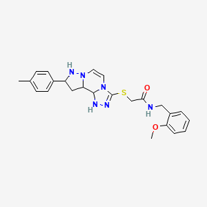 N-[(2-methoxyphenyl)methyl]-2-{[11-(4-methylphenyl)-3,4,6,9,10-pentaazatricyclo[7.3.0.0^{2,6}]dodeca-1(12),2,4,7,10-pentaen-5-yl]sulfanyl}acetamide