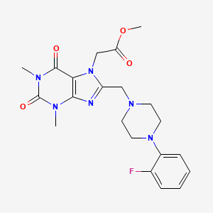 molecular formula C21H25FN6O4 B2484169 methyl (8-{[4-(2-fluorophenyl)piperazin-1-yl]methyl}-1,3-dimethyl-2,6-dioxo-1,2,3,6-tetrahydro-7H-purin-7-yl)acetate CAS No. 838899-16-4