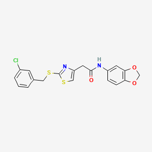 molecular formula C19H15ClN2O3S2 B2484233 N-(benzo[d][1,3]dioxol-5-yl)-2-(2-((3-chlorobenzyl)thio)thiazol-4-yl)acetamide CAS No. 954044-46-3