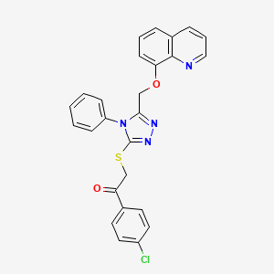 molecular formula C26H19ClN4O2S B2484234 1-(4-Chlorophenyl)-2-[[4-phenyl-5-(quinolin-8-yloxymethyl)-1,2,4-triazol-3-yl]sulfanyl]ethanone CAS No. 488743-87-9