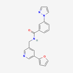 molecular formula C20H16N4O2 B2484261 N-((5-(furan-2-yl)pyridin-3-yl)methyl)-3-(1H-pyrazol-1-yl)benzamide CAS No. 2034612-93-4